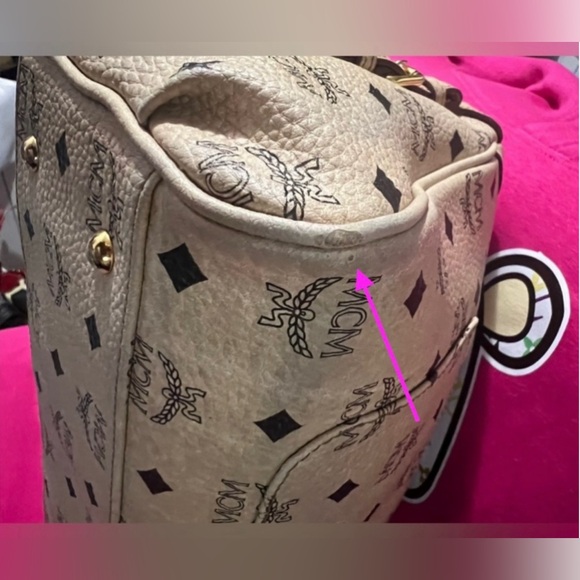 MCM bag Brown/Tan Leather Satchel Purse MCM Visetos Leather w/ Stripe  *REHAB** - Picture 11 of 12